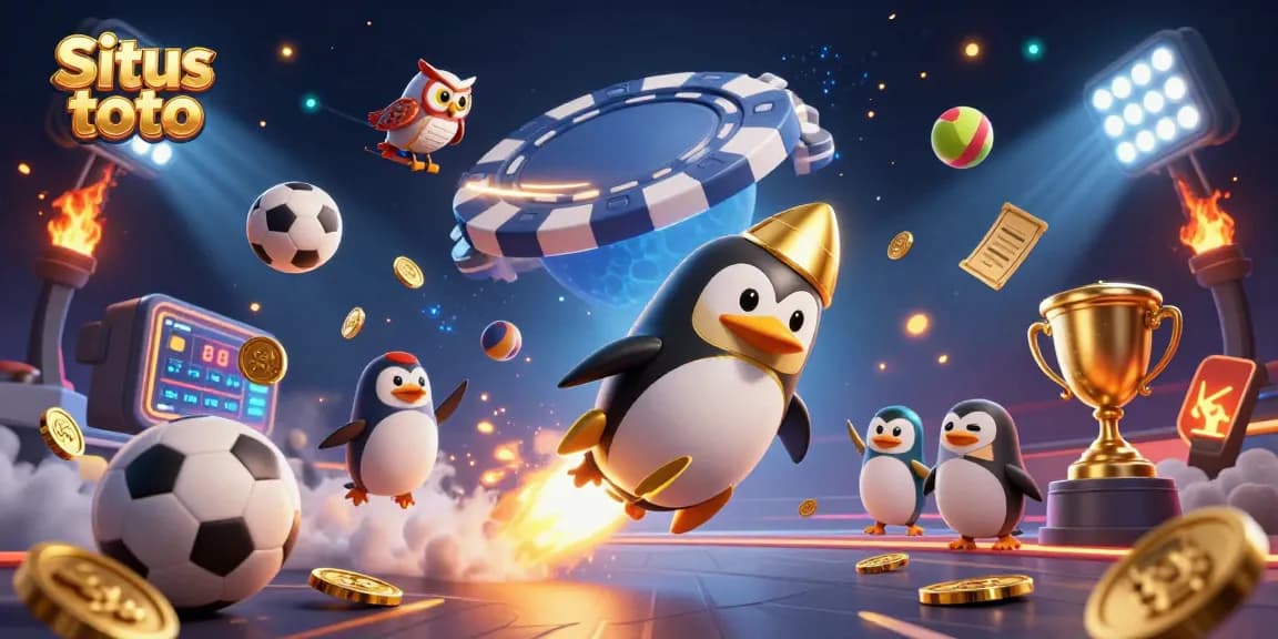 Situs toto offers thrilling gameplay like the golden penguin in a casino-themed space adventure.