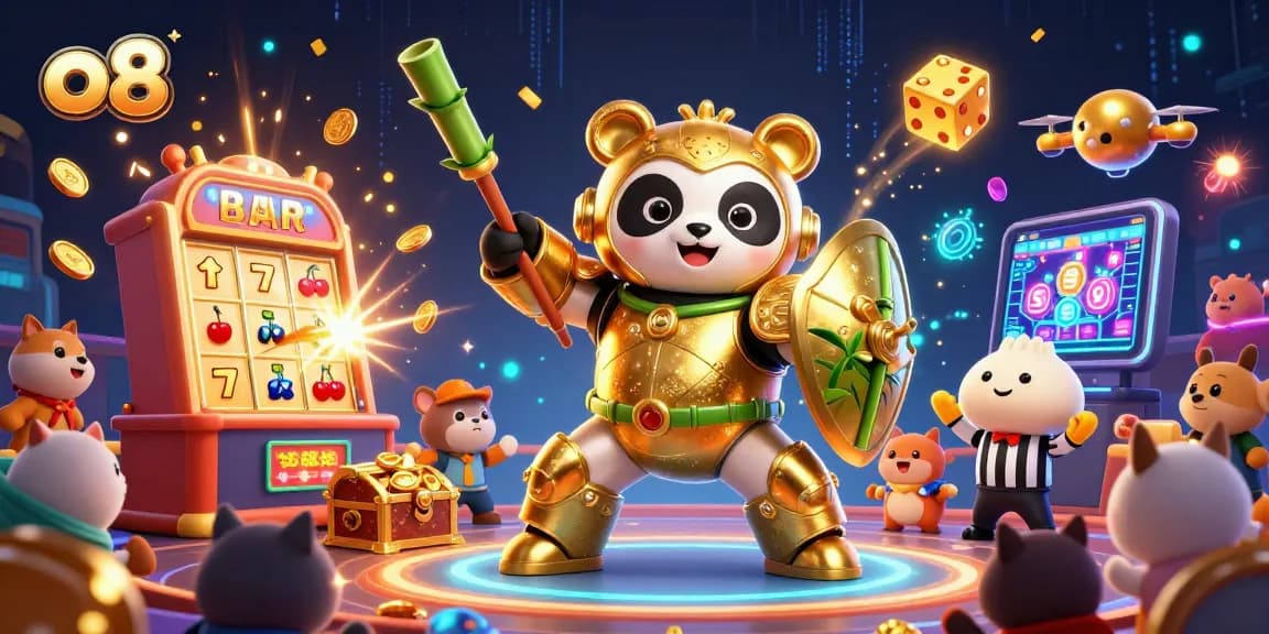 Experience thrilling slots at o8 with a vibrant 3D golden panda arena crashing a jackpot!