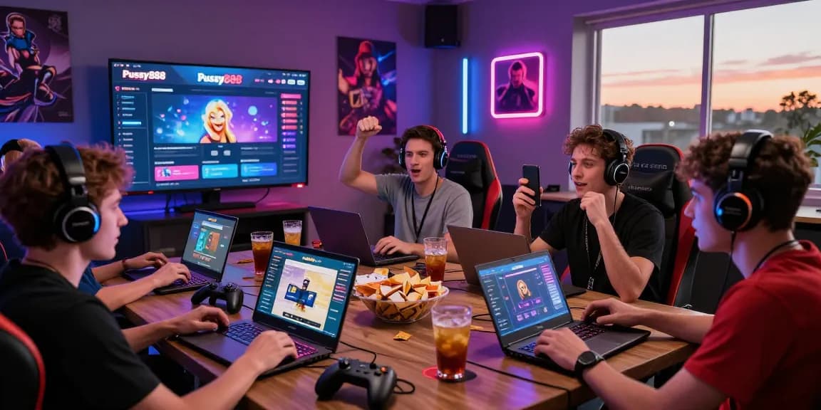Pussy888 iOS players enjoying gaming strategies and excitement in a vibrant, engaging setup.