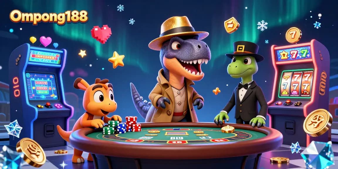 Menang dengan ompong188, dinosaurus 3D mengambil chip di kasino modern yang ceria.