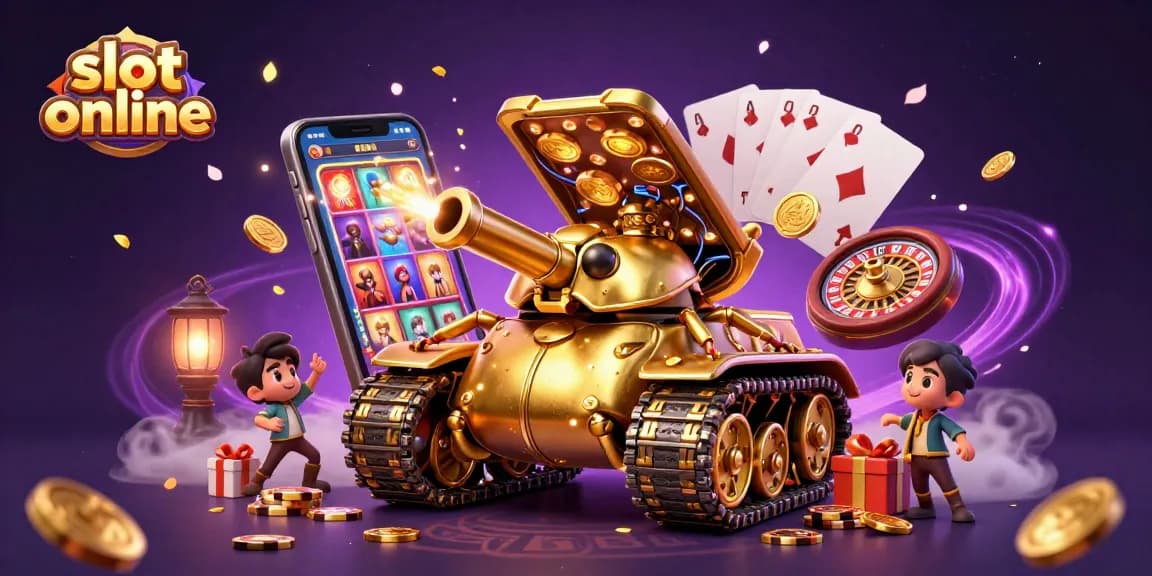 Win big with slot online games, featuring colorful slots and dynamic casino elements in a vibrant 3D scene.