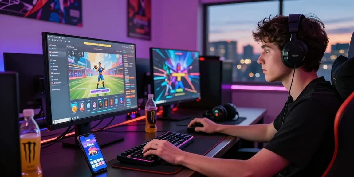Engaged player using Raja Game login on a vibrant gaming setup.