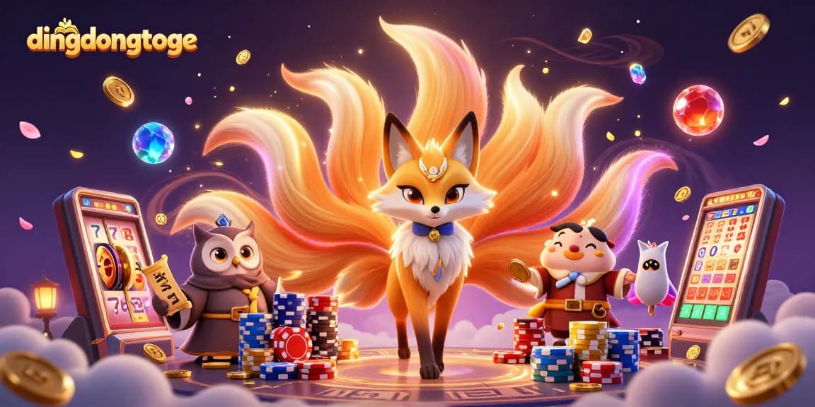 Engage with dingdongtoge's vibrant lottery experience featuring a magical fox spirit and treasures.