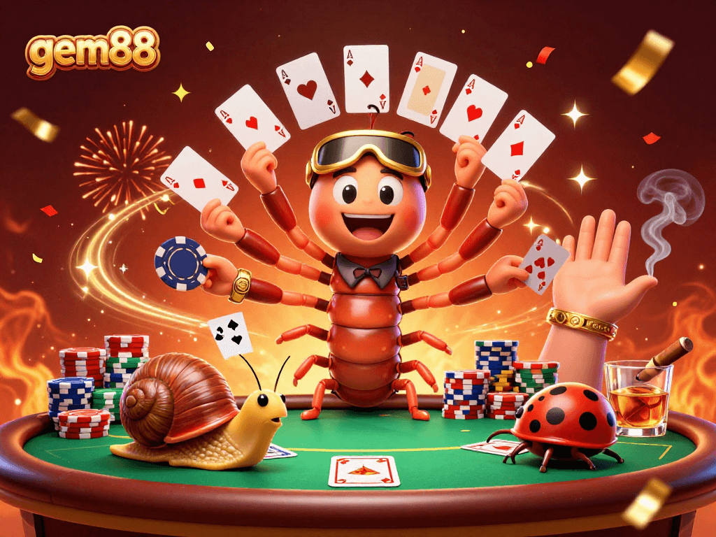 Participate in thrilling gem88 poker games with a millipede dealer showcasing an exciting hand.