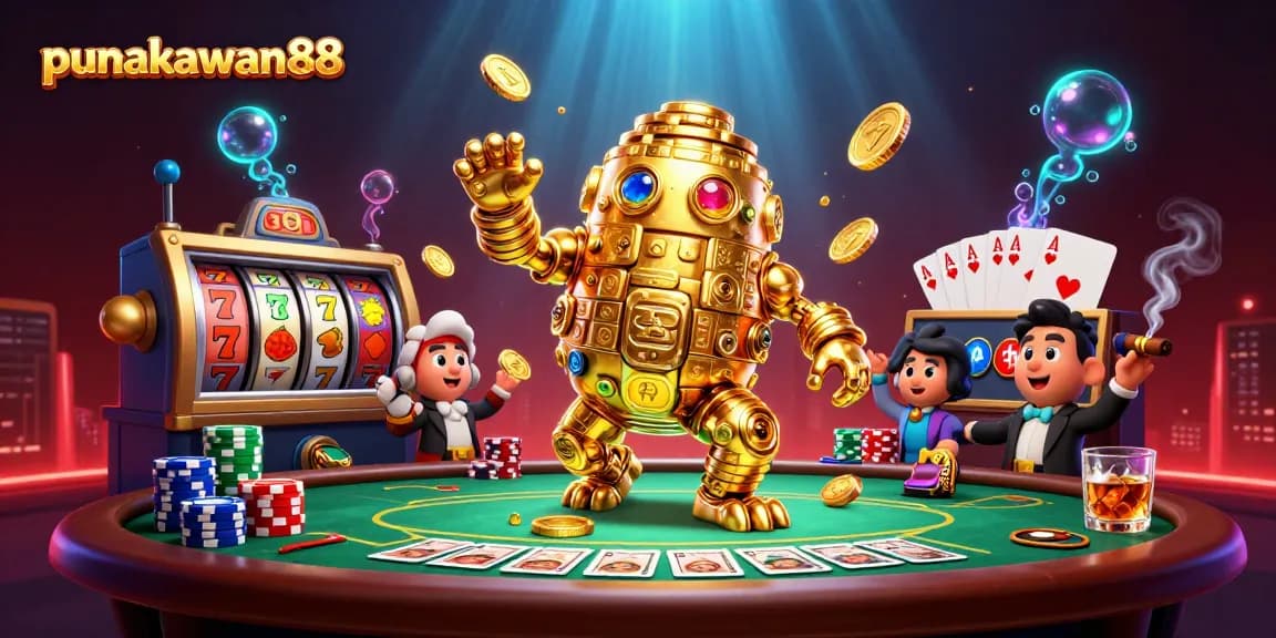Punakawan88 offers exhilarating slot games with a vibrant 3D dynamic casino illustration.