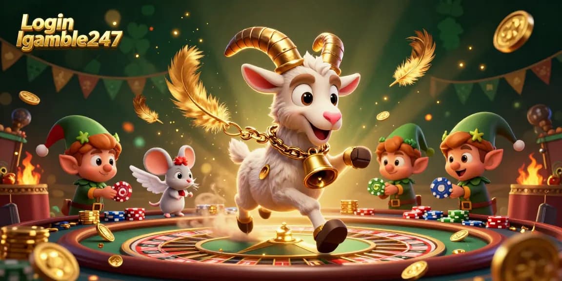 Experience the thrill of gaming with Login Igamble247 amidst a festive 3D casino scene.