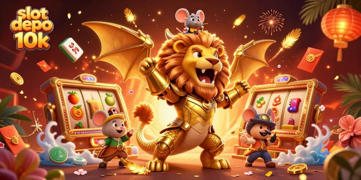 Rasakan sensasi slot depo 10k dengan ilustrasi kasino yang megah dan penuh warna.