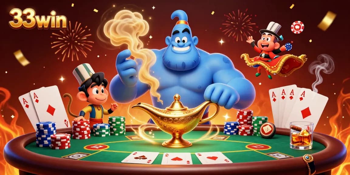 Engage with 33win's thrilling online casino world featuring poker and magical elements.