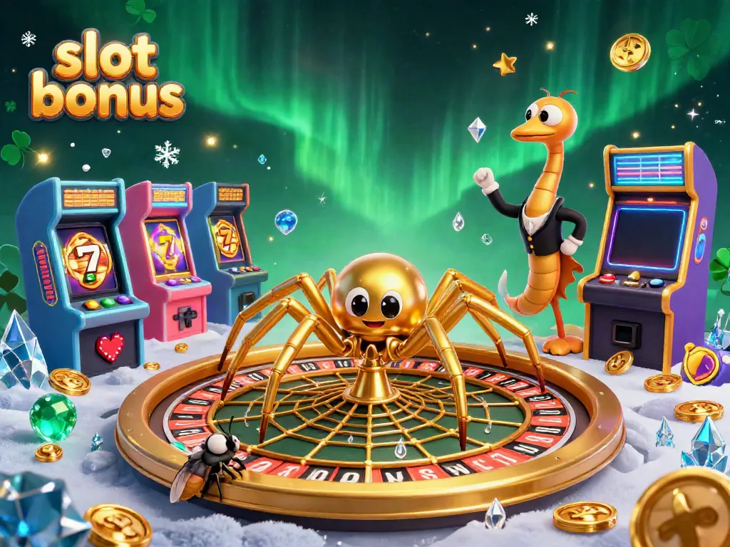 Experience thrilling slot bonuses in a vibrant 3D casino setting with interactive characters and games.