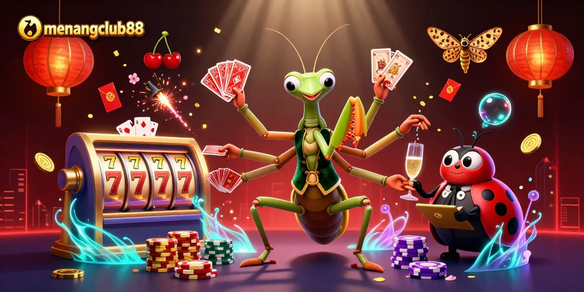 Experience superb gaming at menangclub88 with vibrant slot reels, dynamic cards, and festive atmosphere.