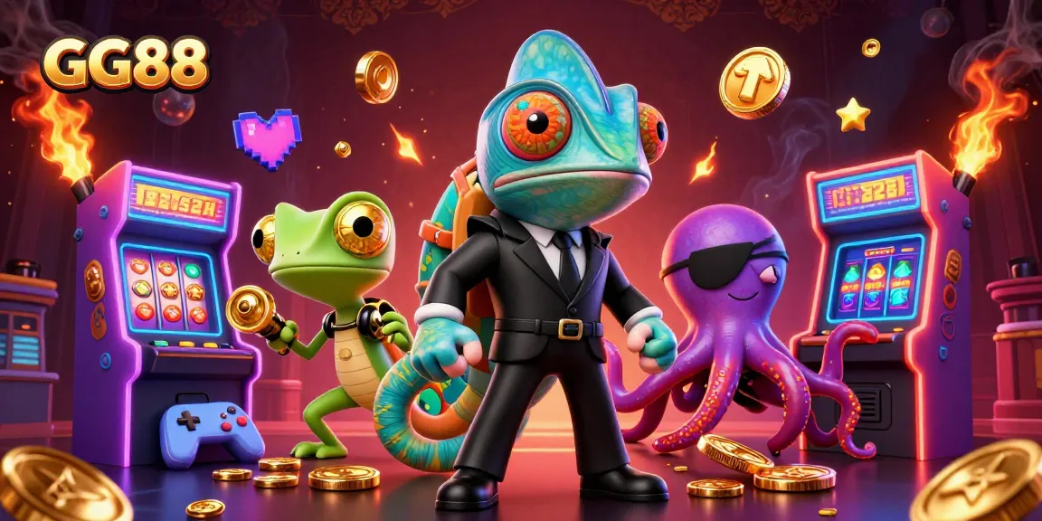 Experience exciting gameplay with GG88 in a vibrant, action-filled casino illustration.