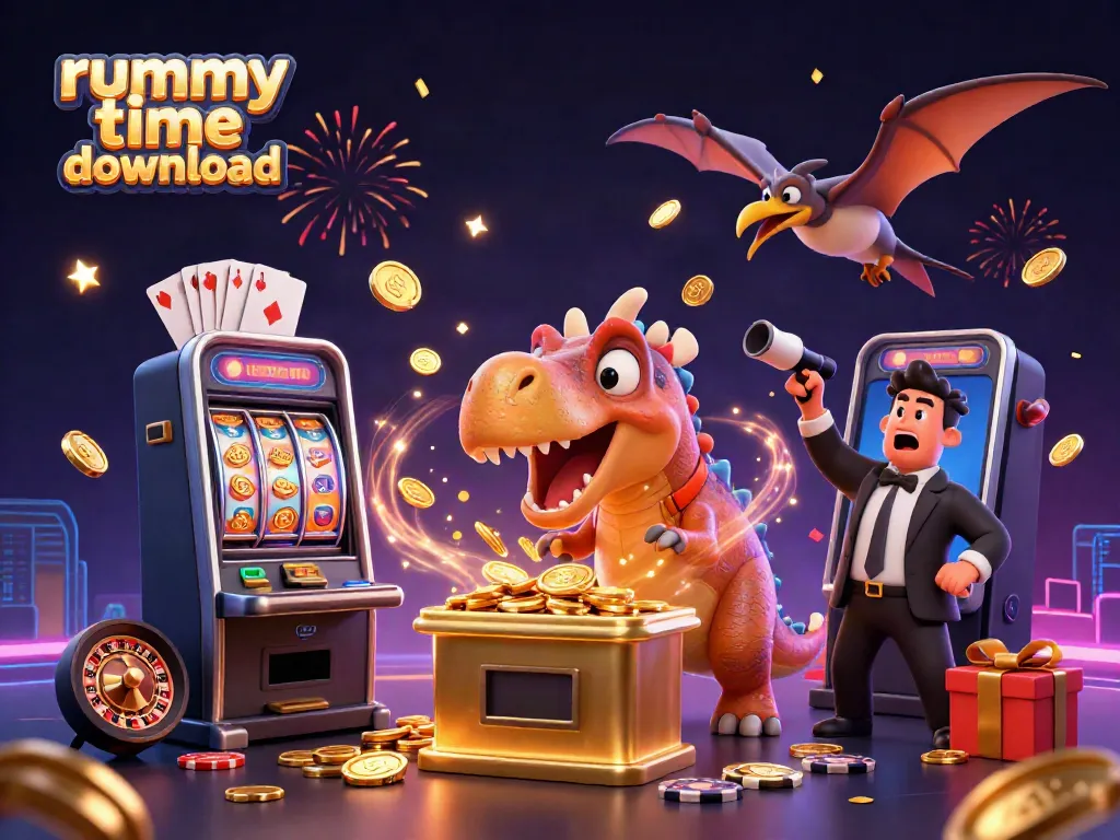 Experience excitement with the rummy time download, showcasing a vibrant online casino scene featuring dynamic characters and engaging elements.