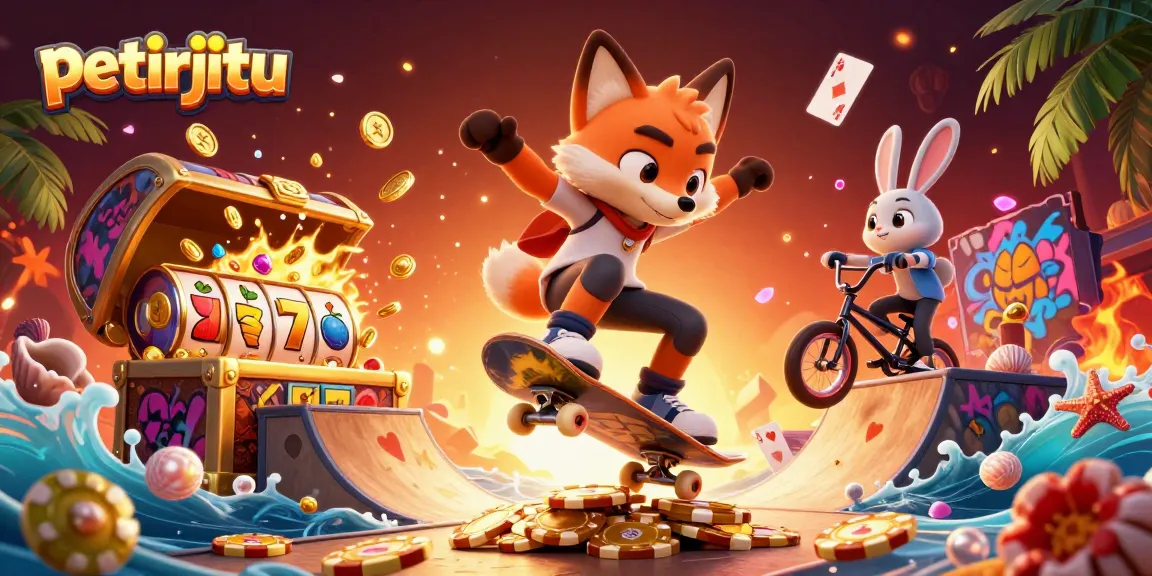 Petirjitu hadir dengan ilustrasi kartun 3D yang menampilkan karakter menarik dalam suasana kasino.