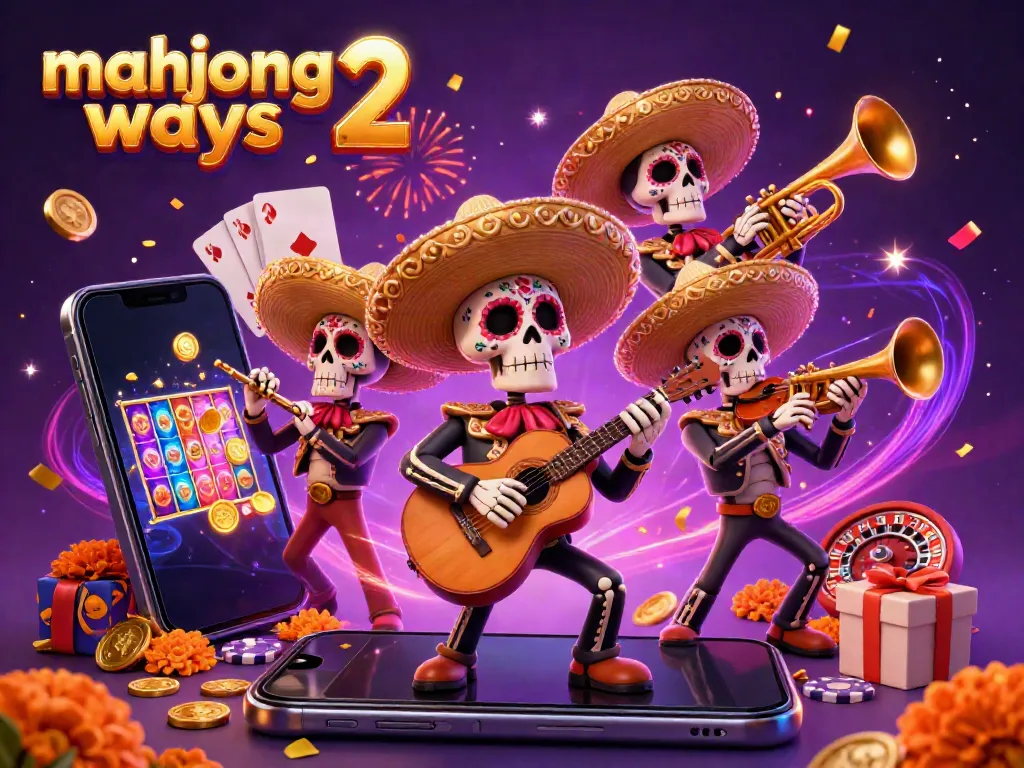 Experience the excitement of mahjong ways 2 with festive skeleton mariachi band and engaging casino elements in a vibrant scene.