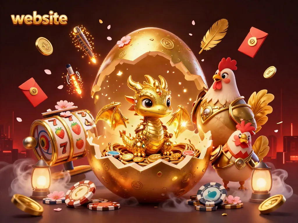 Permainan slot yang menarik di situs website, menampilkan naga emas dan simbol keberuntungan lainnya.