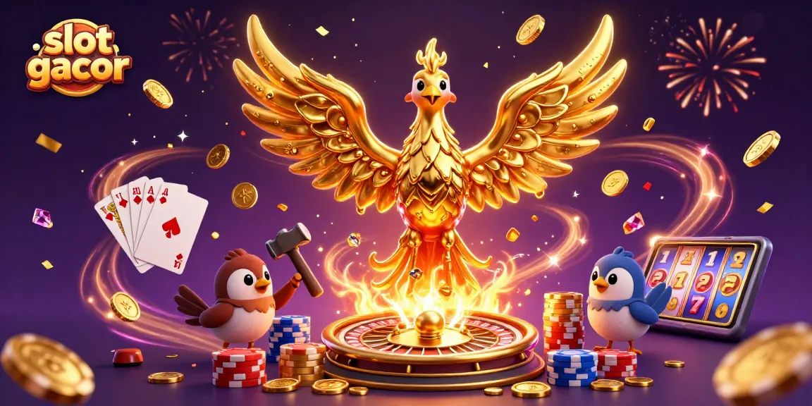 Menangkan jackpot dengan slot gacor yang menyiratkan koin emas berjatuhan dan suasana kasino yang meriah.