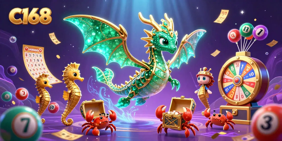 Win big at C168 with a lively underwater casino scene featuring a sea dragon and vibrant gaming elements.