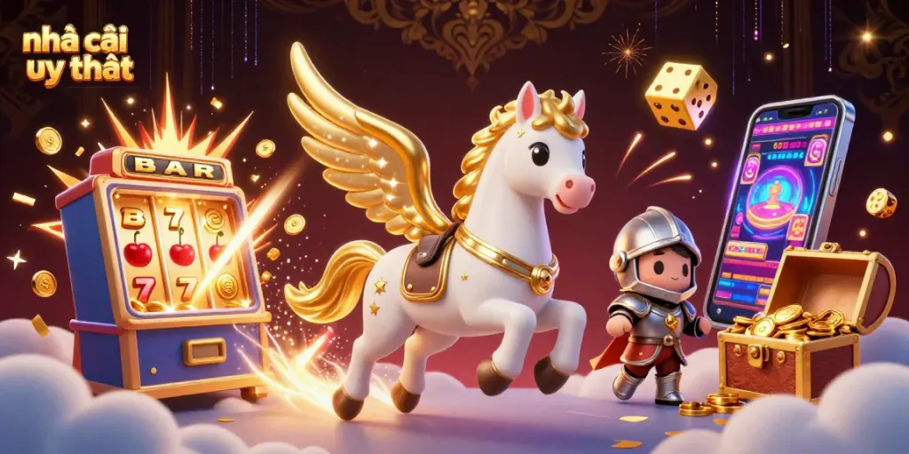 Spin and win at nhà cái uy tín with this vibrant, action-packed casino scene