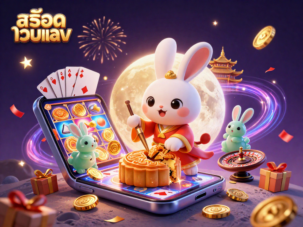 Spin the สล็อตเว็บตรง reels while enjoying festive casino magic in a vibrant lunar scene.