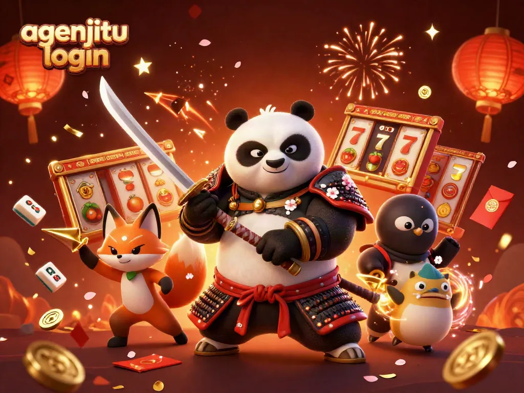 Gambarlah agenjitu login dengan panda samurai dan rubah ninja di kasino yang meriah.