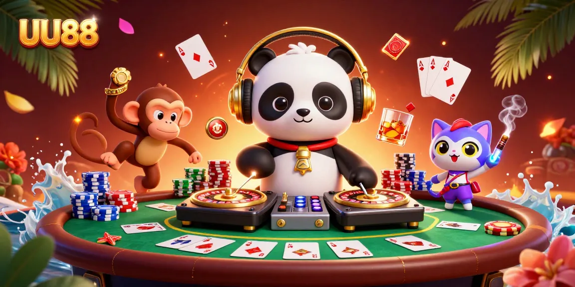 Experience the thrilling fun of UU88 with a vibrant 3D casino scene featuring exciting characters and gaming elements.