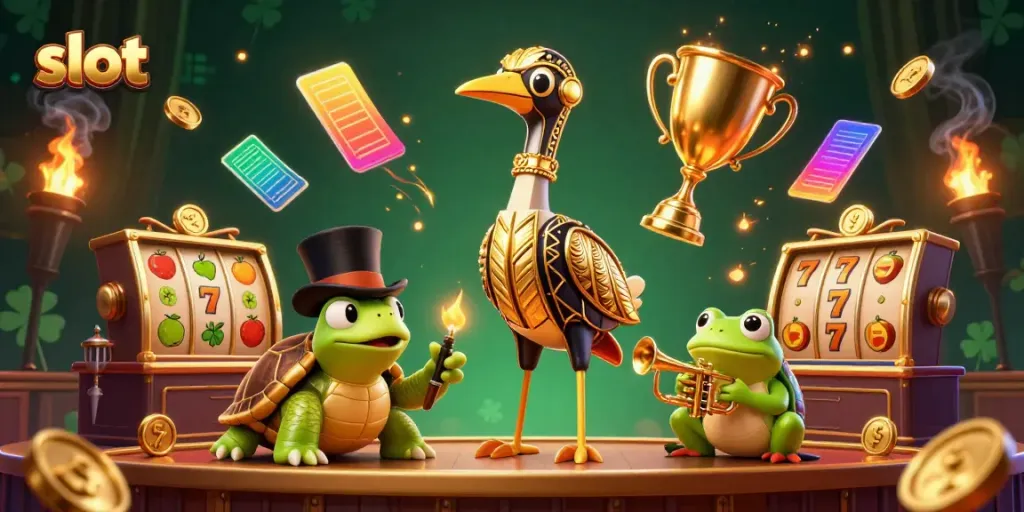 Experience exhilarating slot gameplay with vibrant golden elements and lively characters.