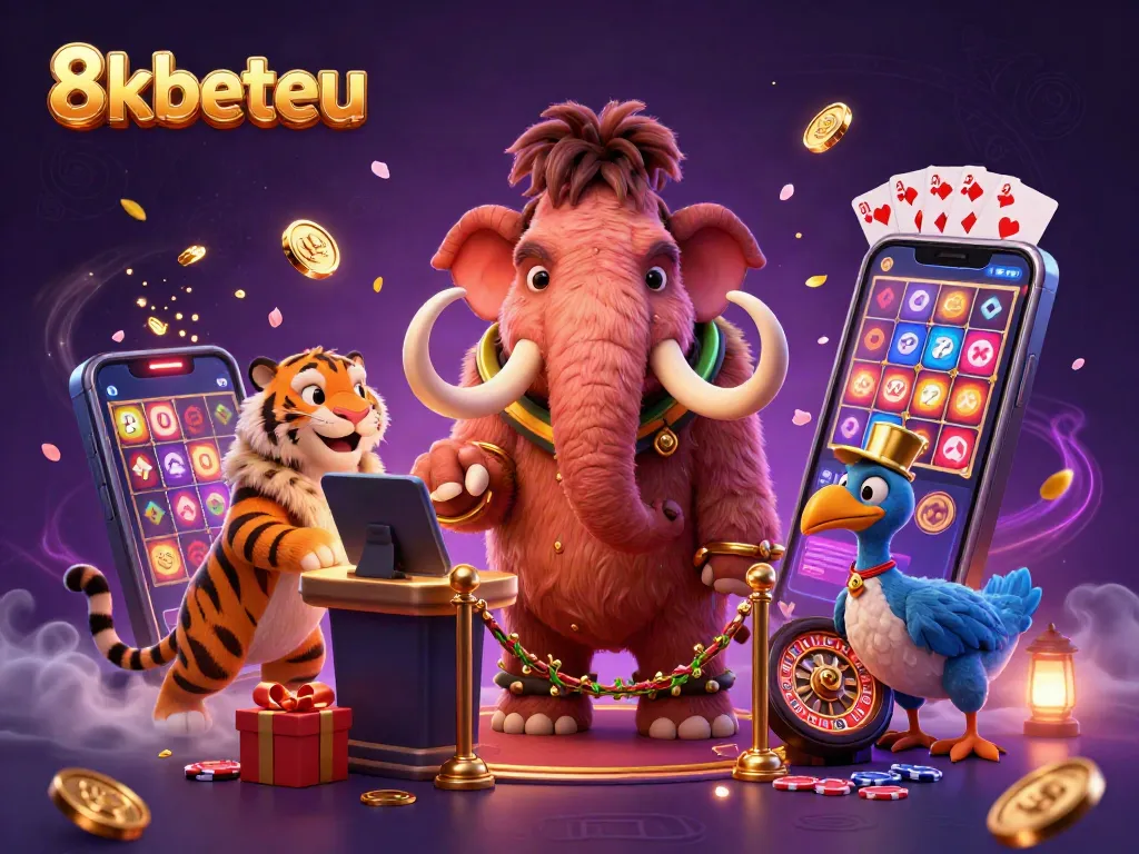 8kbeteu welcomes you with a dynamic 3D casino scene featuring characters and exciting gaming elements.