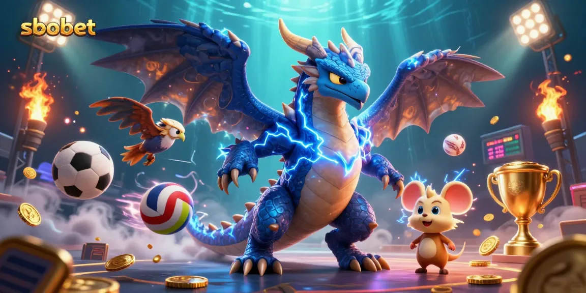 Bet on sbobet with thrilling action, featuring sports balls and dynamic gaming elements.