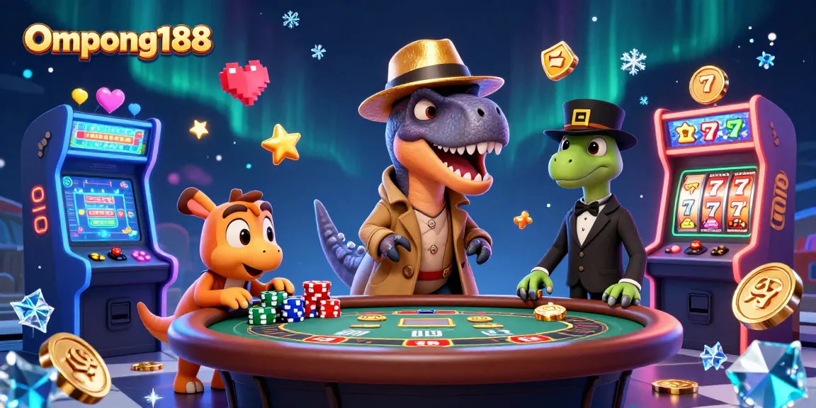 Menang dengan ompong188, dinosaurus 3D mengambil chip di kasino modern yang ceria.