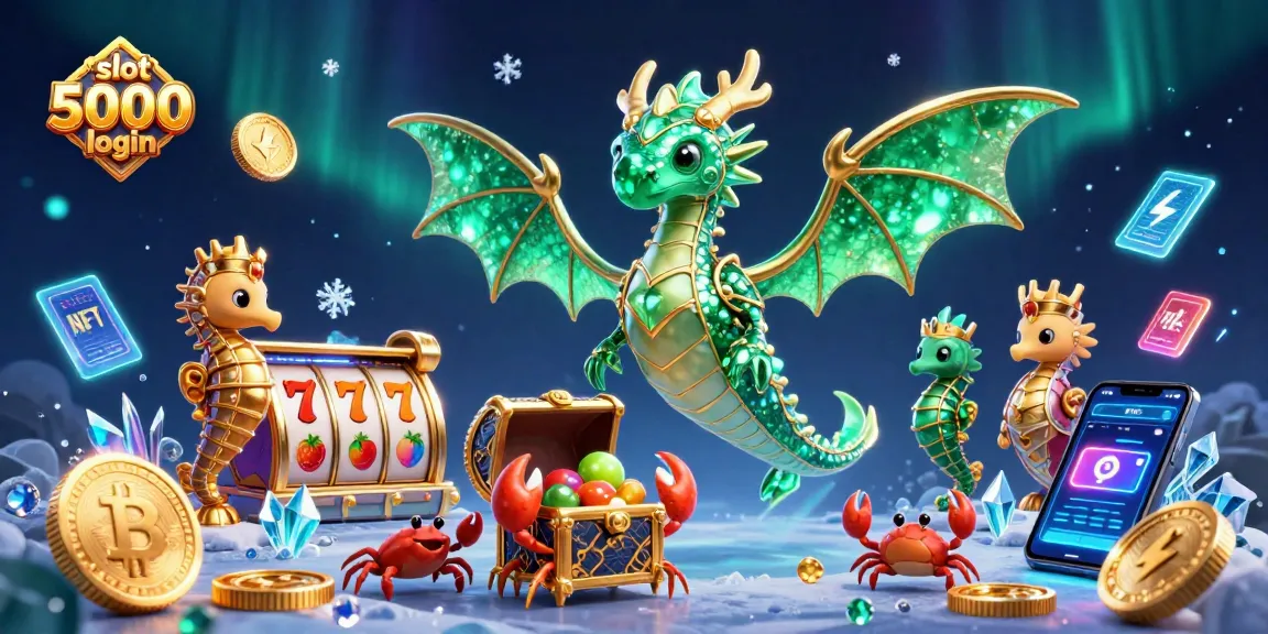 Experience slot 5000 login action with vibrant slot reels and crypto elements in a captivating illustration.