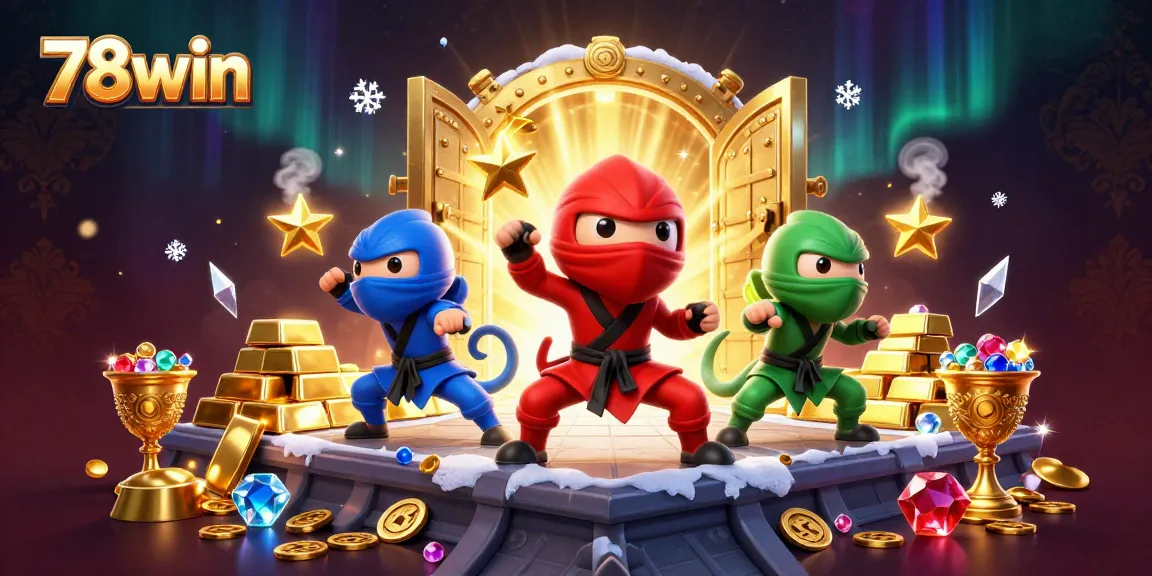 Engage with 78win's thrilling gaming experience featuring colorful ninja chameleons and treasures.