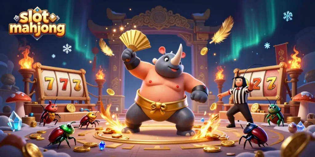Menangkan permainan slot mahjong dengan kekuatan jackpot dan koin emas yang berterbangan.