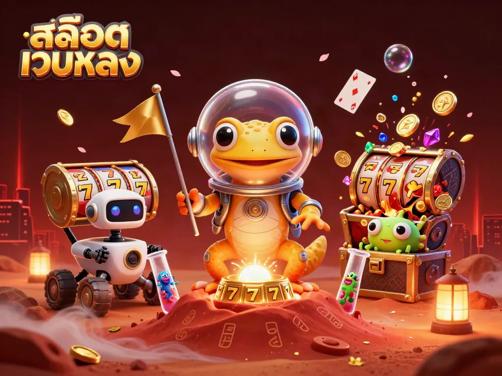 Spin the slot reels in the vibrant สล็อตเว็บตรง casino discovery with a Martian gecko and robot