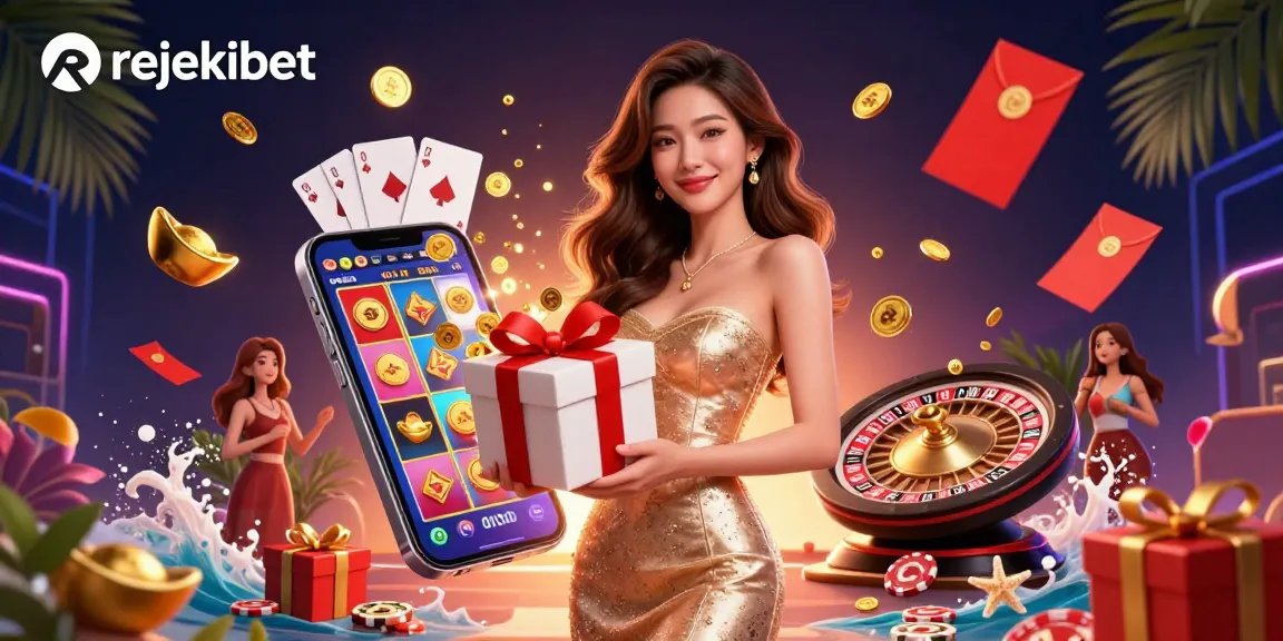 Experience winning spins with rejekibet's festive slot theme illustration featuring golden coins and vibrant gameplay.