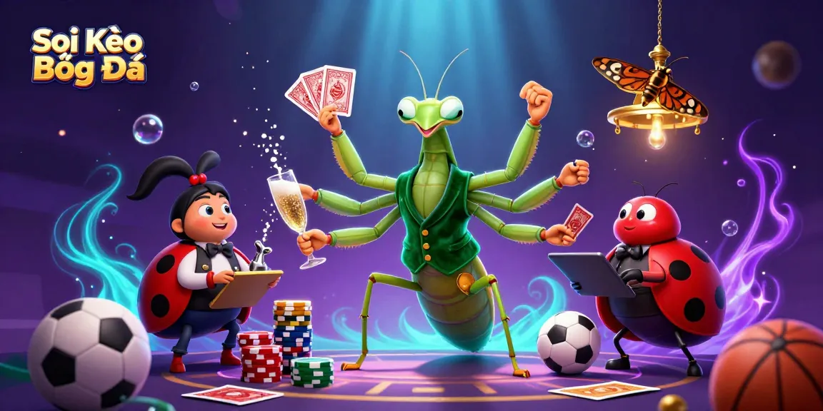 Soi Kèo Bóng Đá - Engaging sports betting scene with dynamic characters and vibrant gambling elements.