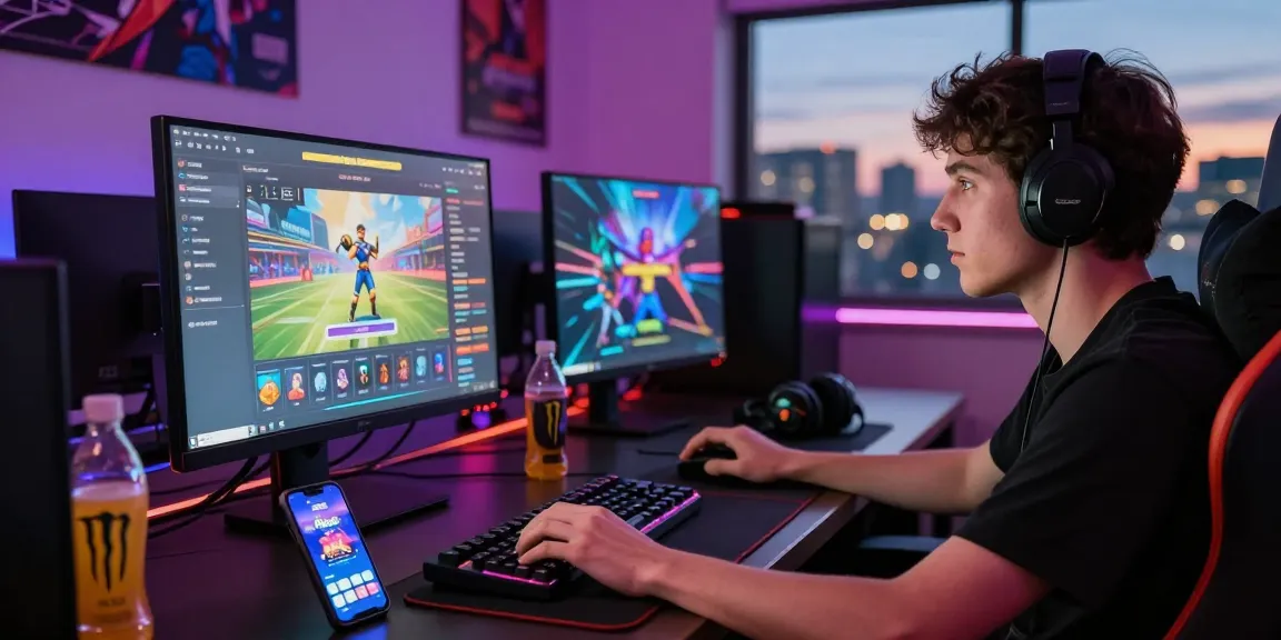 Engaged player using Raja Game login on a vibrant gaming setup.