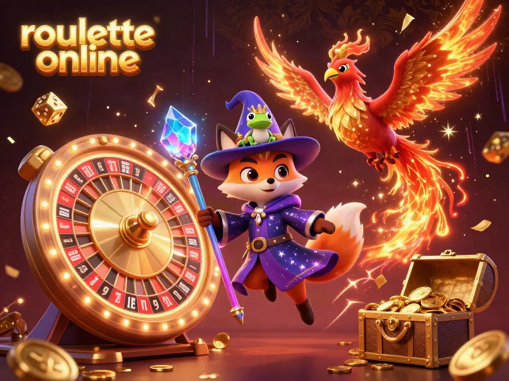 Experience excitement with roullete online in a vibrant 3D casino scene featuring a magical wizard fox.
