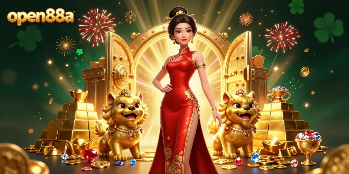 Experience thrilling gaming action at open88a with a glamorous Asian woman in a vibrant casino scene.