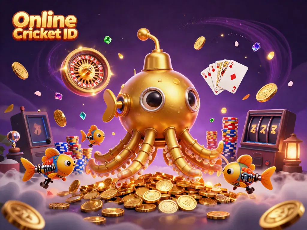 Experience thrilling action with Online Cricket ID as a vibrant kraken submarine explores gold treasure in a dynamic betting scene.