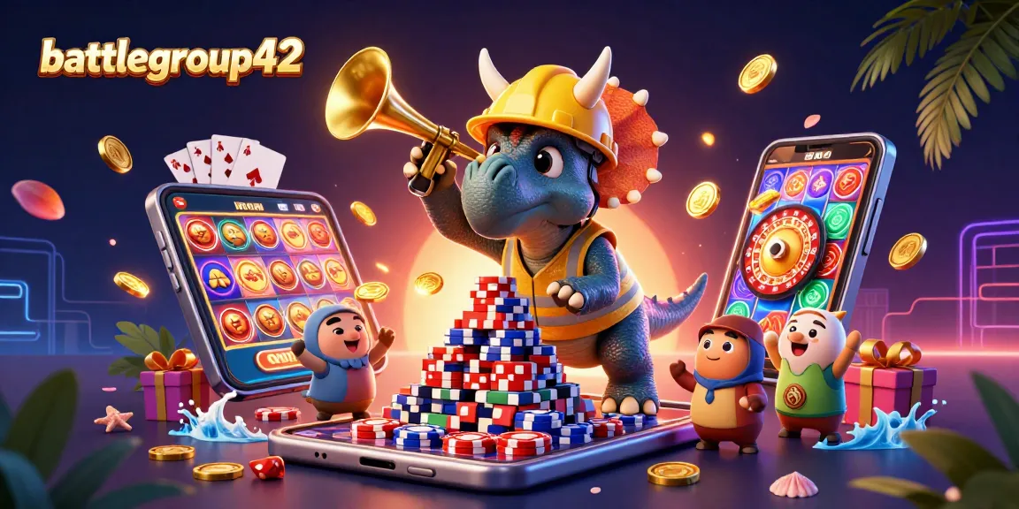 Join the excitement of battlegroup42 as a triceratops builds a poker chip pyramid amidst a vibrant casino scene.