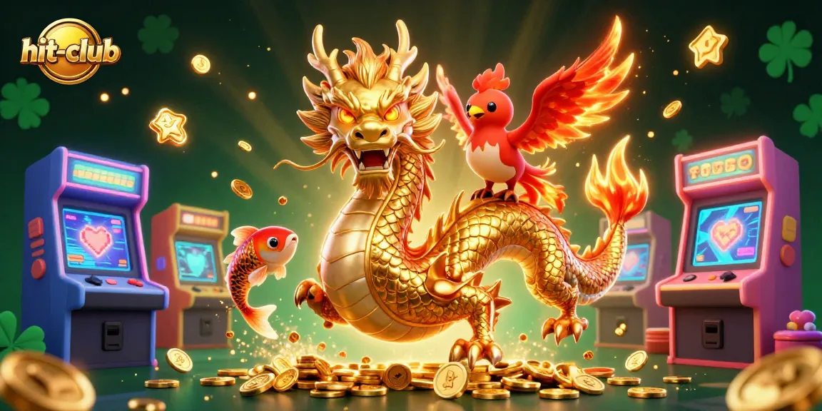 Experience the thrill of hit-club with animated casino games featuring a stunning dragon and phoenix.