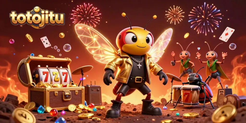 Experience winning thrills with totojitu in a vibrant casino atmosphere with dynamic characters and exciting symbols.