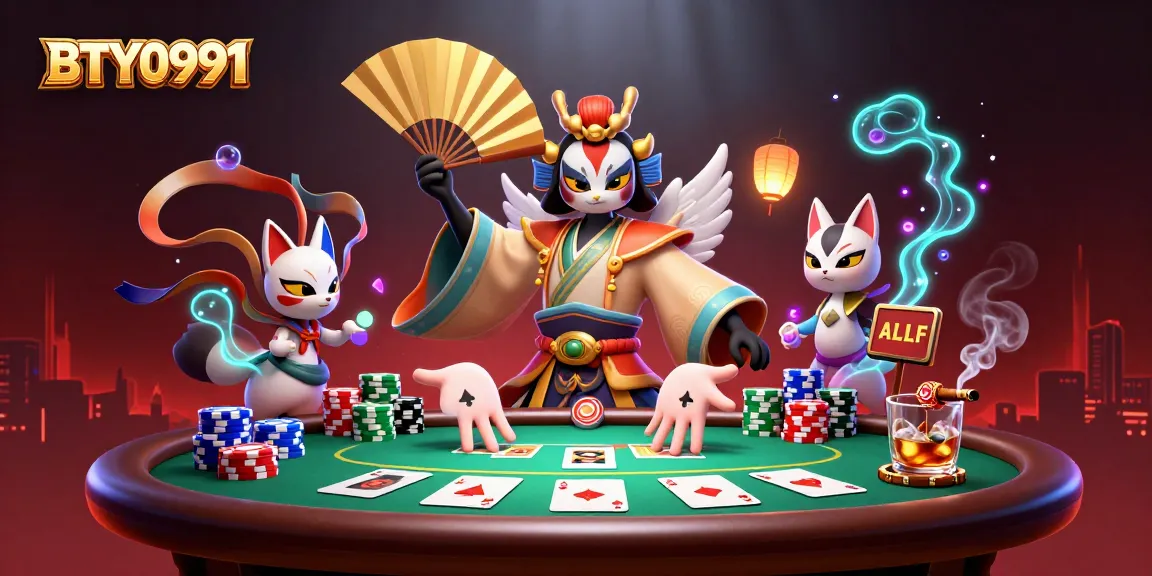BTY0991 thrills with a dynamic poker scene featuring a kabuki warrior and stunning casino elements.
