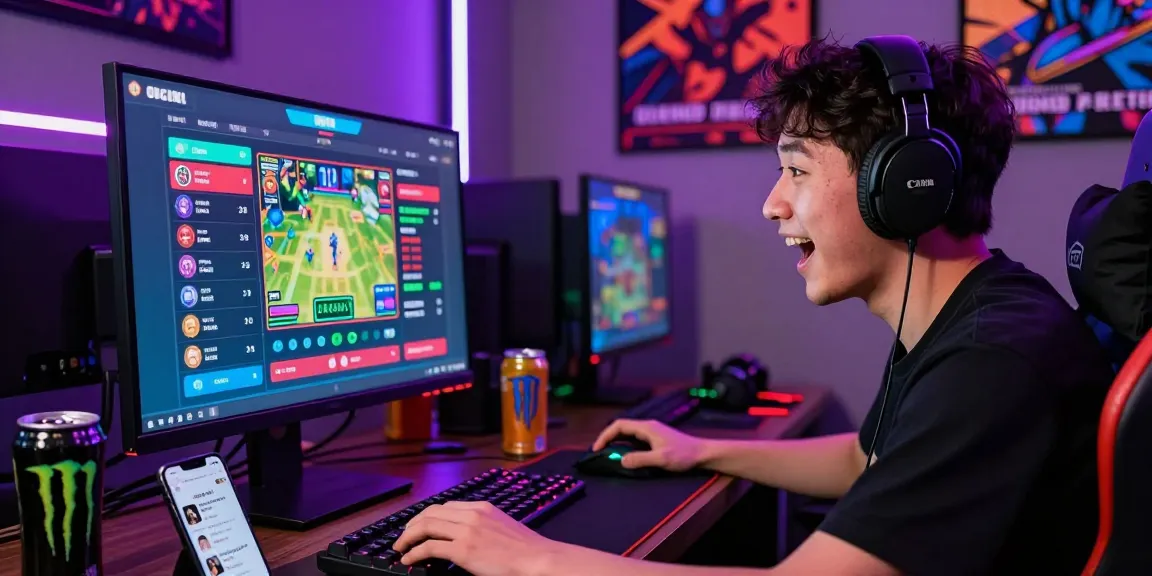 Excited player engaged in grandbetting, showcasing a vibrant online gaming setup.