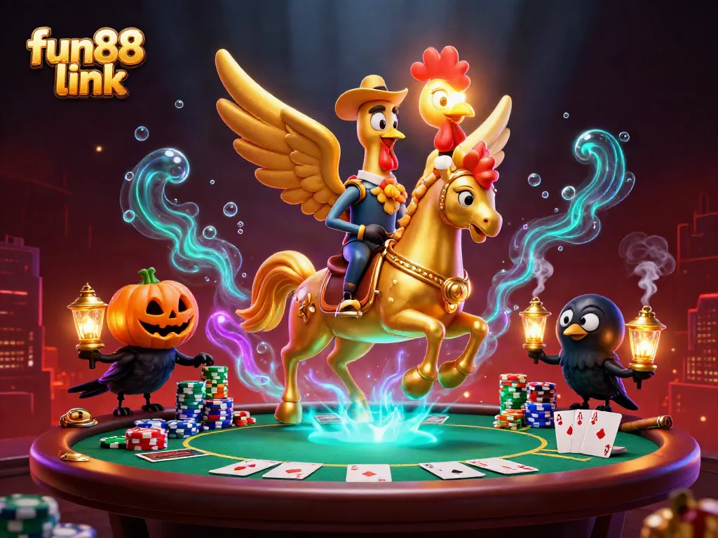 Join the action with fun88 link as a golden rooster captivates players in a vibrant casino.