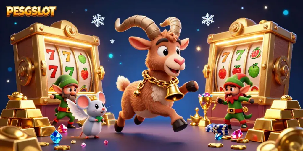 PESGSLOT menghadirkan suasana kasino slot yang meriah dengan karakter Krampus dan elemen permainan menarik.
