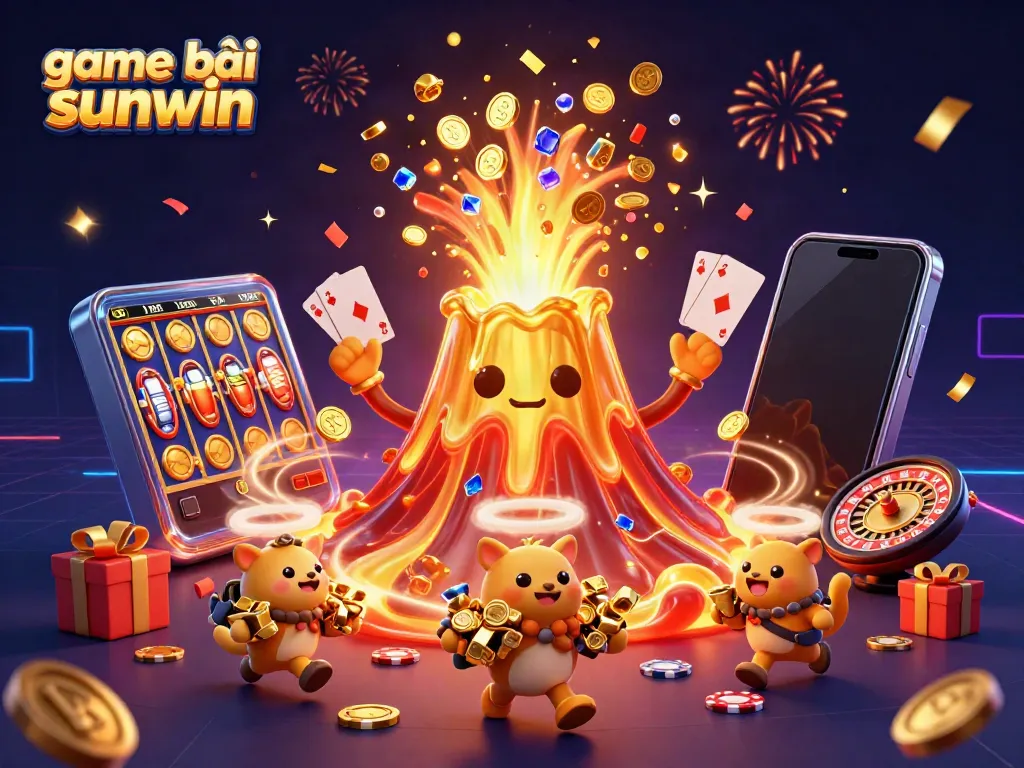 Experience the excitement of game bài sunwin with a dynamic scene of treasure and gaming elements.