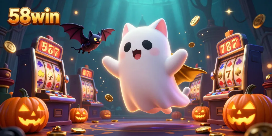 Experience thrilling fun with lucky slots at 58win in a lively haunted casino scene.