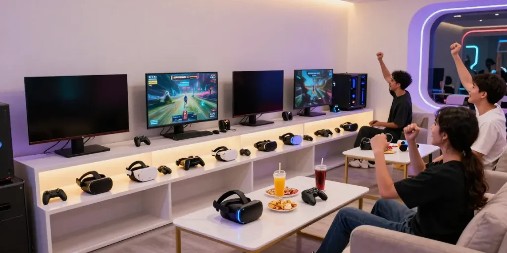 Ruang permainan modern KONEK4D x GRANDBET88 dengan pemain menikmati pengalaman gaming yang nyaman.