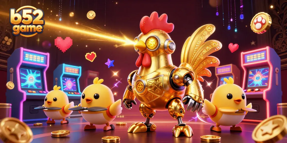 Engage in the b52 game with dynamic characters and vibrant casino elements in a colorful 3D illustration.